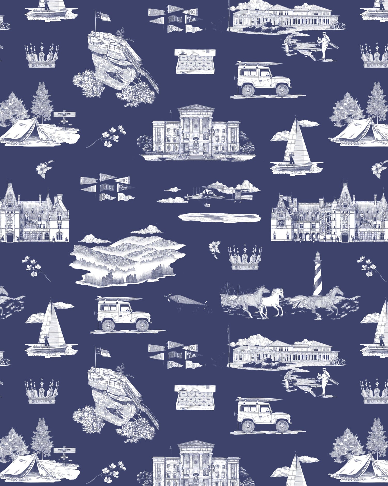 North Carolina Toile Peel and Stick Wallpaper in navy white color - pattern number KK835_Navy_White_KH306 - by Katie Kime in the  collection