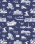 North Carolina Toile Peel and Stick Wallpaper in navy white color - pattern number KK835_Navy_White_KH306 - by Katie Kime in the  collection