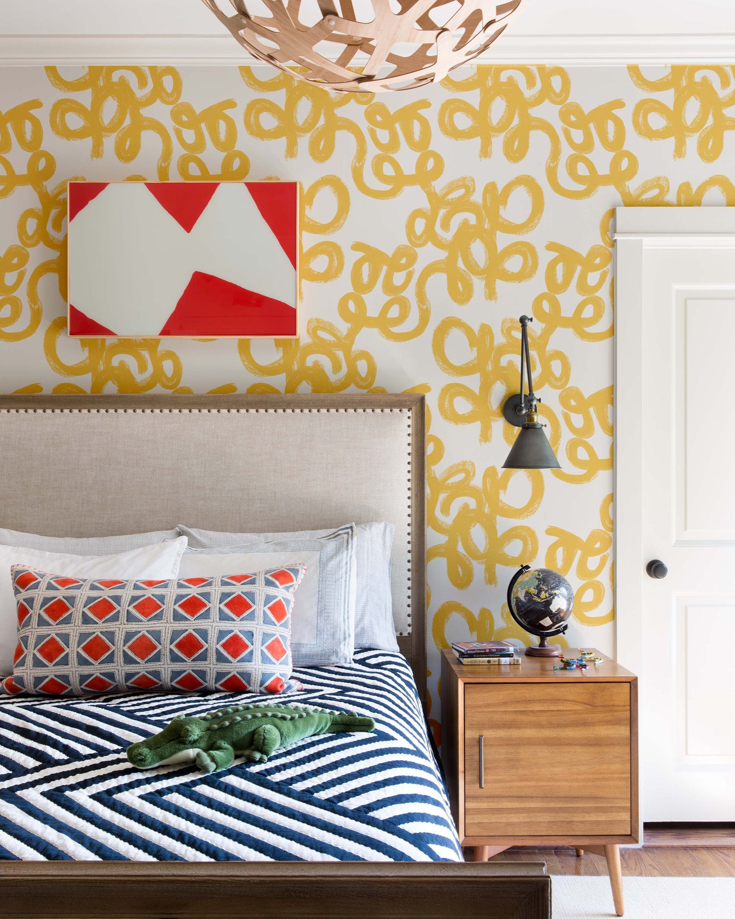 Penelope Peel and Stick Wallpaper in yellow color - pattern number KK838_Yellow_KH306 - by Katie Kime in the  collection