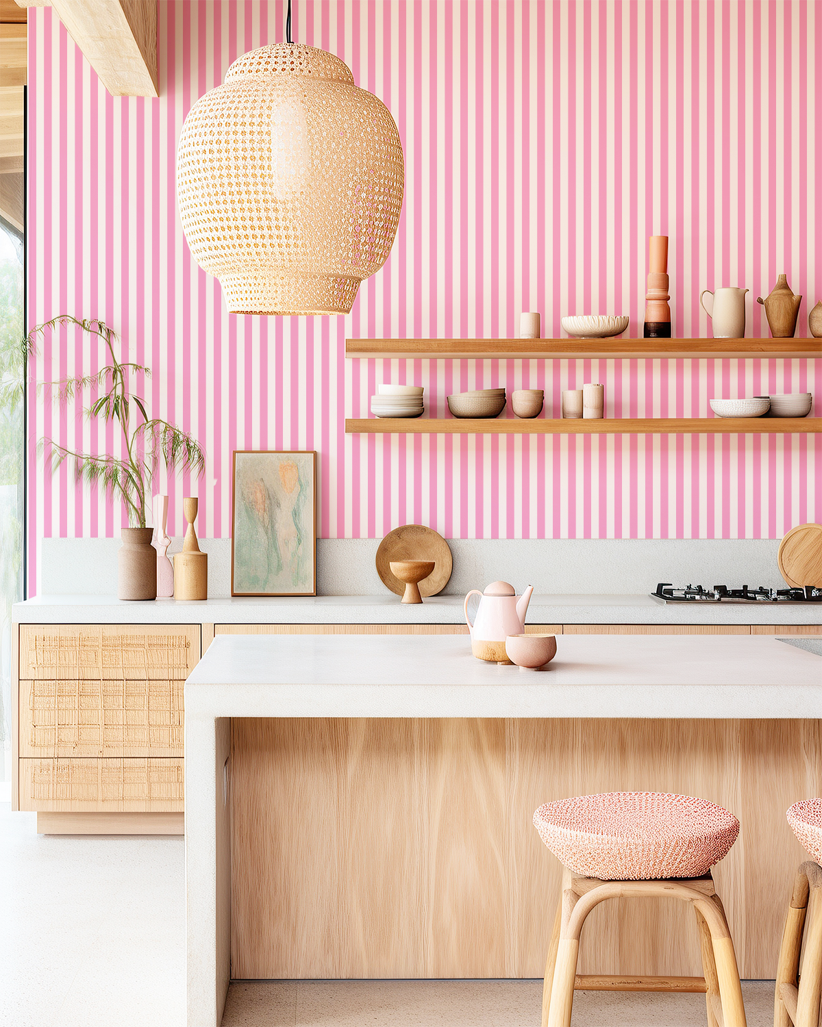 Retro Stripe Wallpaper in Pink color - pattern number KK765_Pink_KH300 - by Katie Kime in the collection