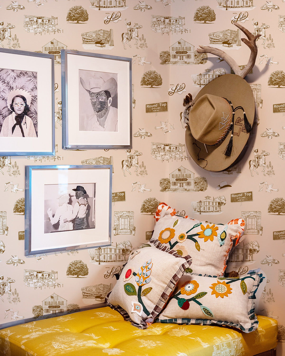 Round Top Toile Wallpaper in beige brown color - pattern number KK796_Beige_Brown_KH300 - by Katie Kime in the  collection
