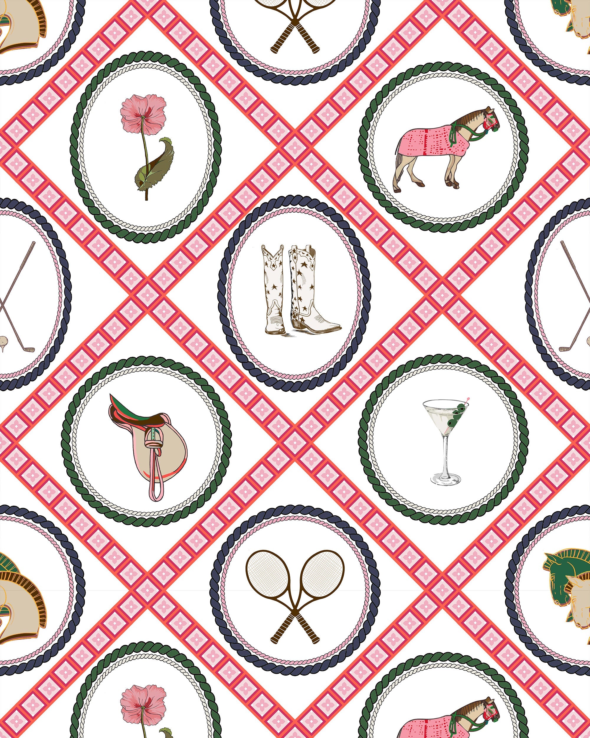 Saddles and Swings Wallpaper in Multi color - pattern number KK818_Multi_KH300 - by Katie Kime in the collection