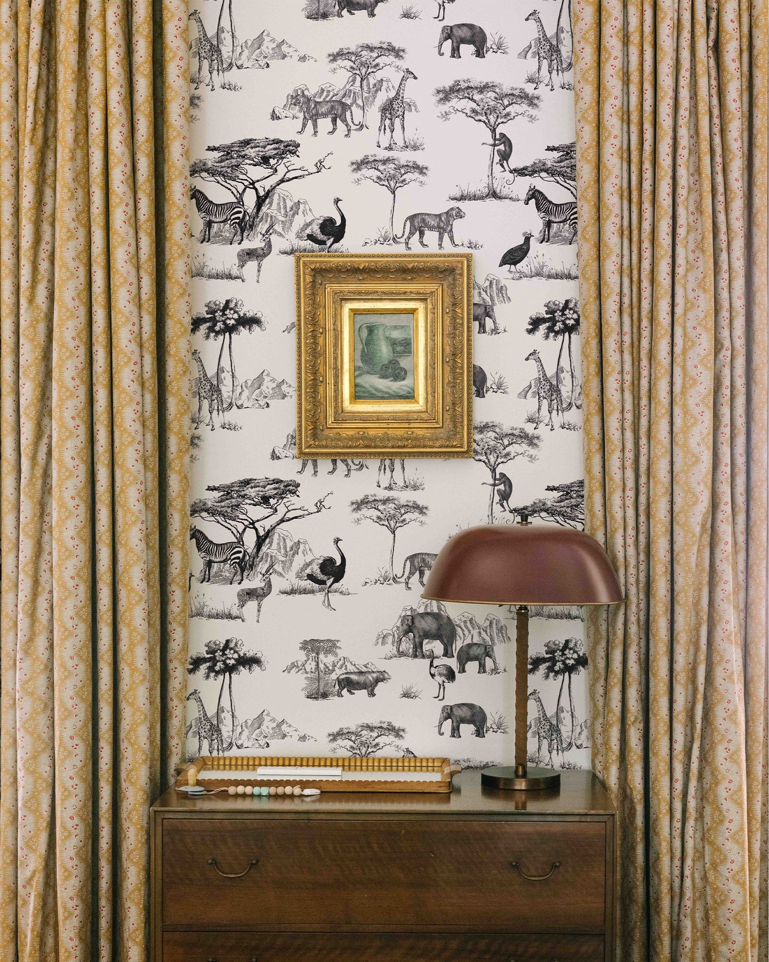 Safari Toile Wallpaper in black color - pattern number KK772_Black_KH300 - by Katie Kime in the  collection