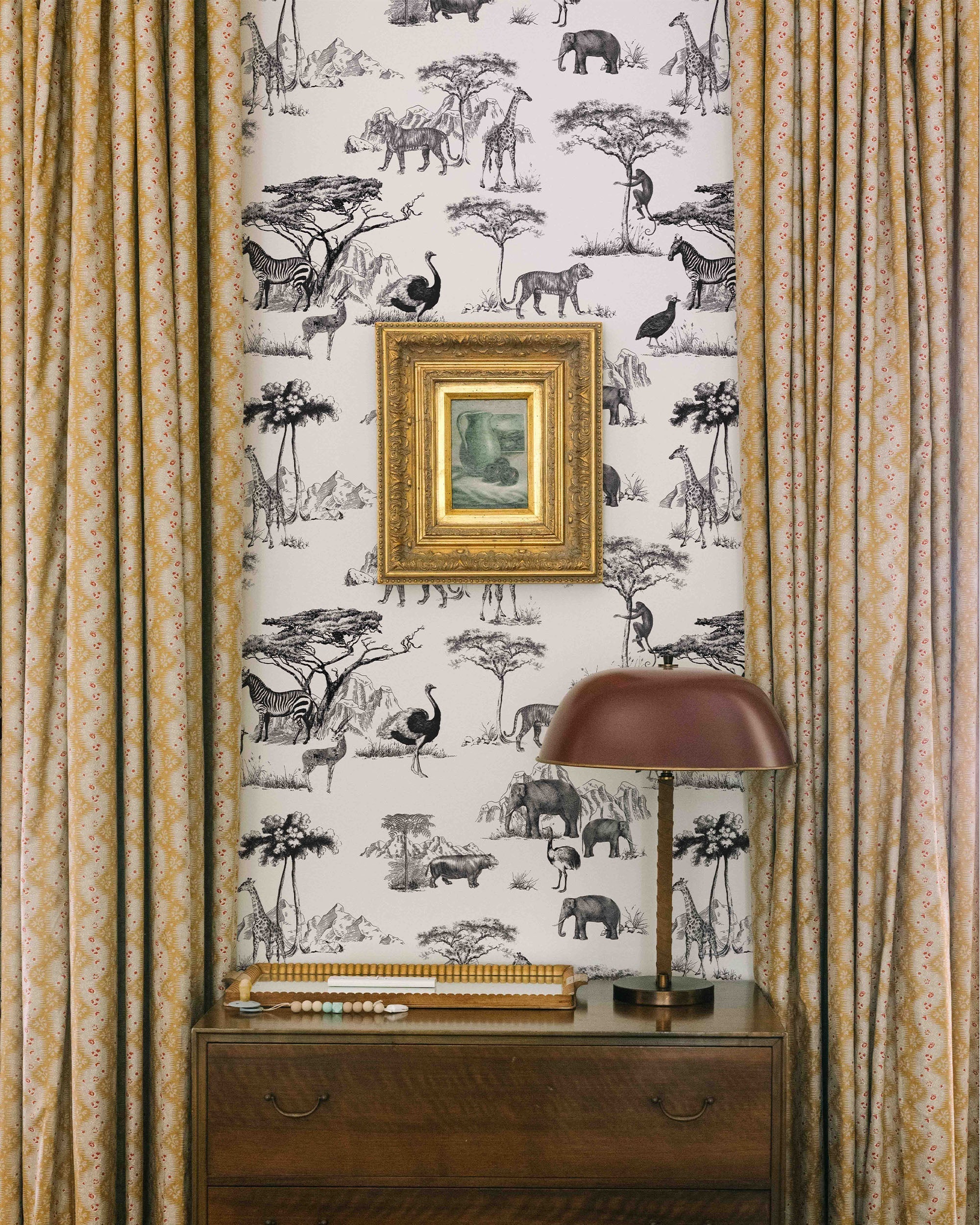 Safari Toile Wallpaper in black color - pattern number KK772_Black_KH300 - by Katie Kime in the  collection