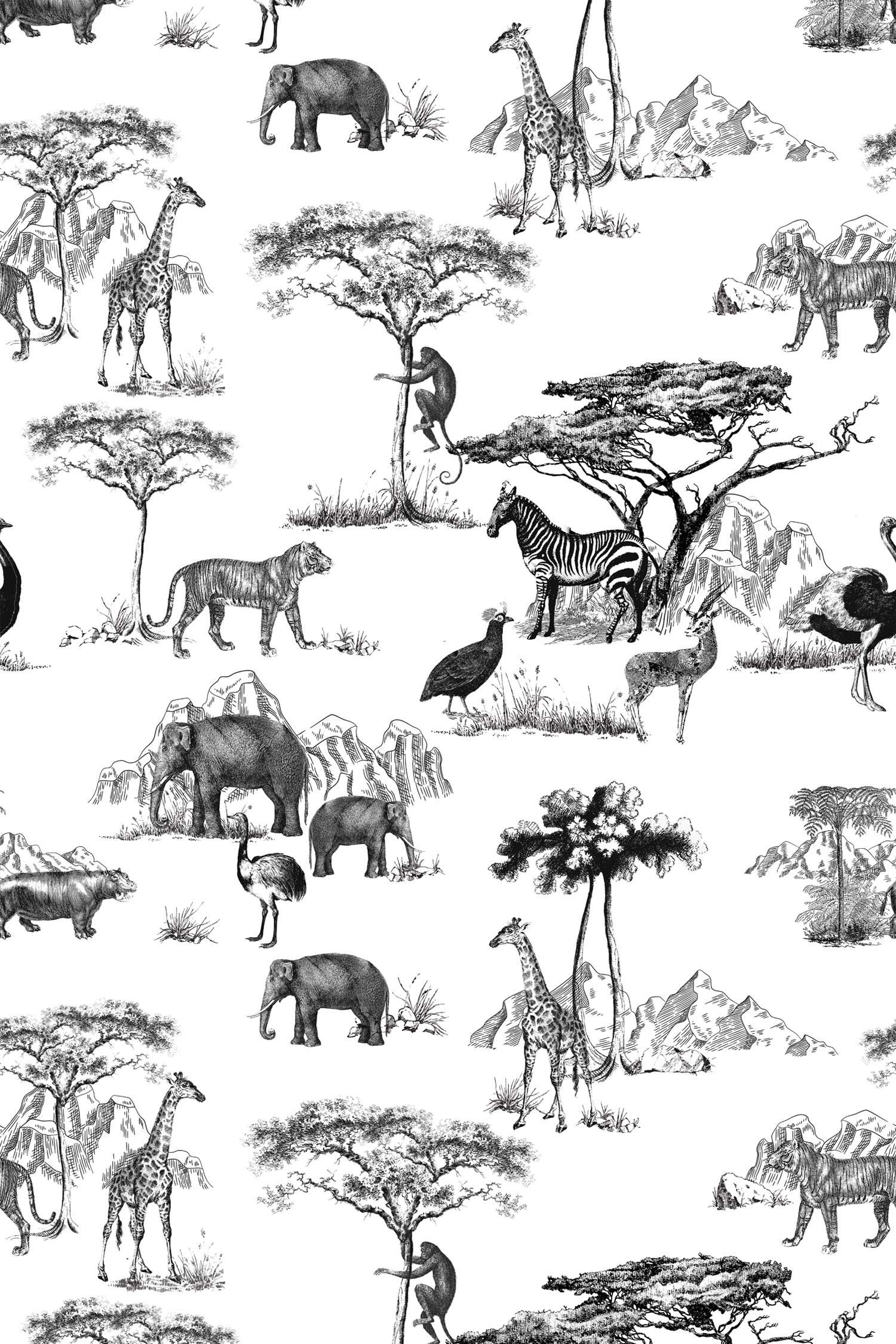 Safari Toile Wallpaper in black color - pattern number KK772_Black_KH300 - by Katie Kime in the  collection