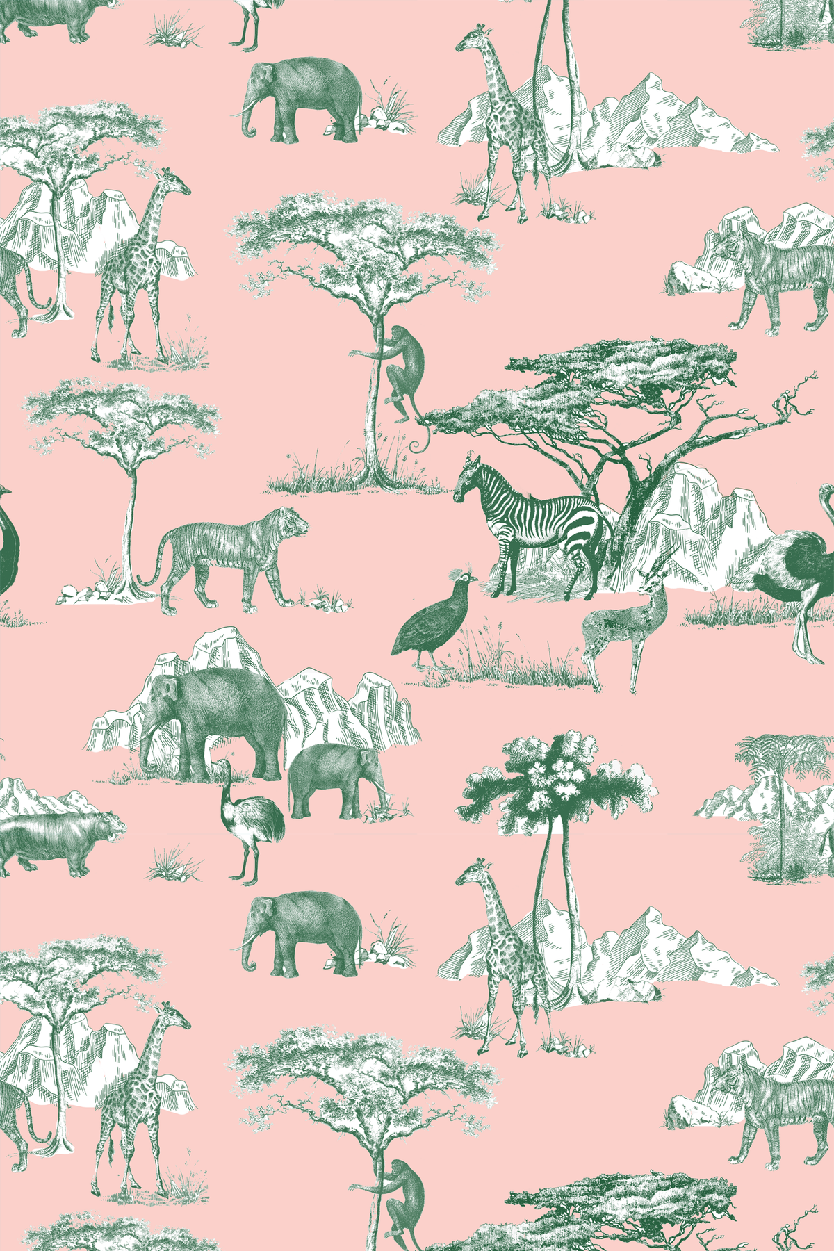 Safari Toile Wallpaper in Peach Hunter color - pattern number KK772_Peach_Hunter_KH300 - by Katie Kime in the collection