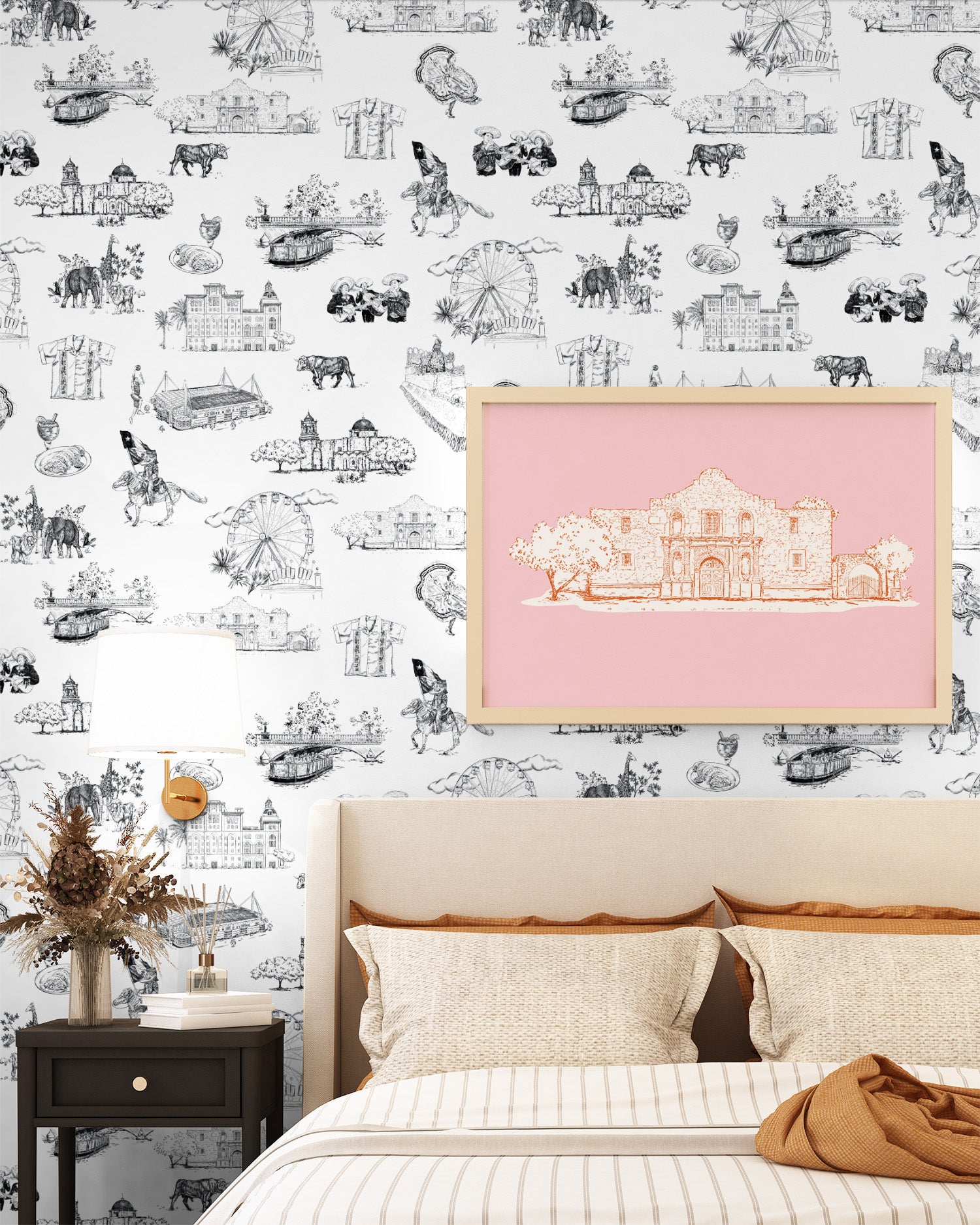 San Antonio Toile Peel and Stick Wallpaper in black color - pattern number KK780_Black_KH306 - by Katie Kime in the  collection