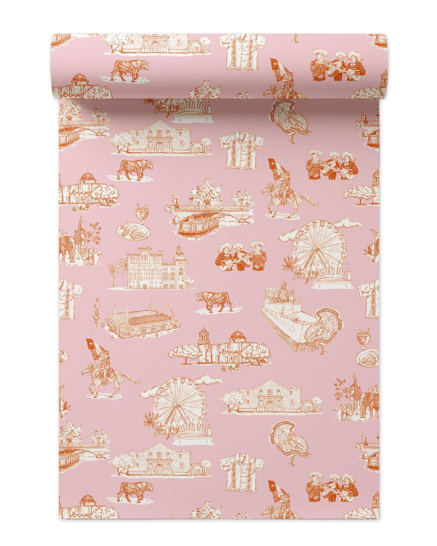San Antonio Toile Wallpaper in pink orange color - pattern number KK780_Pink_Orange_KH300 - by Katie Kime in the  collection