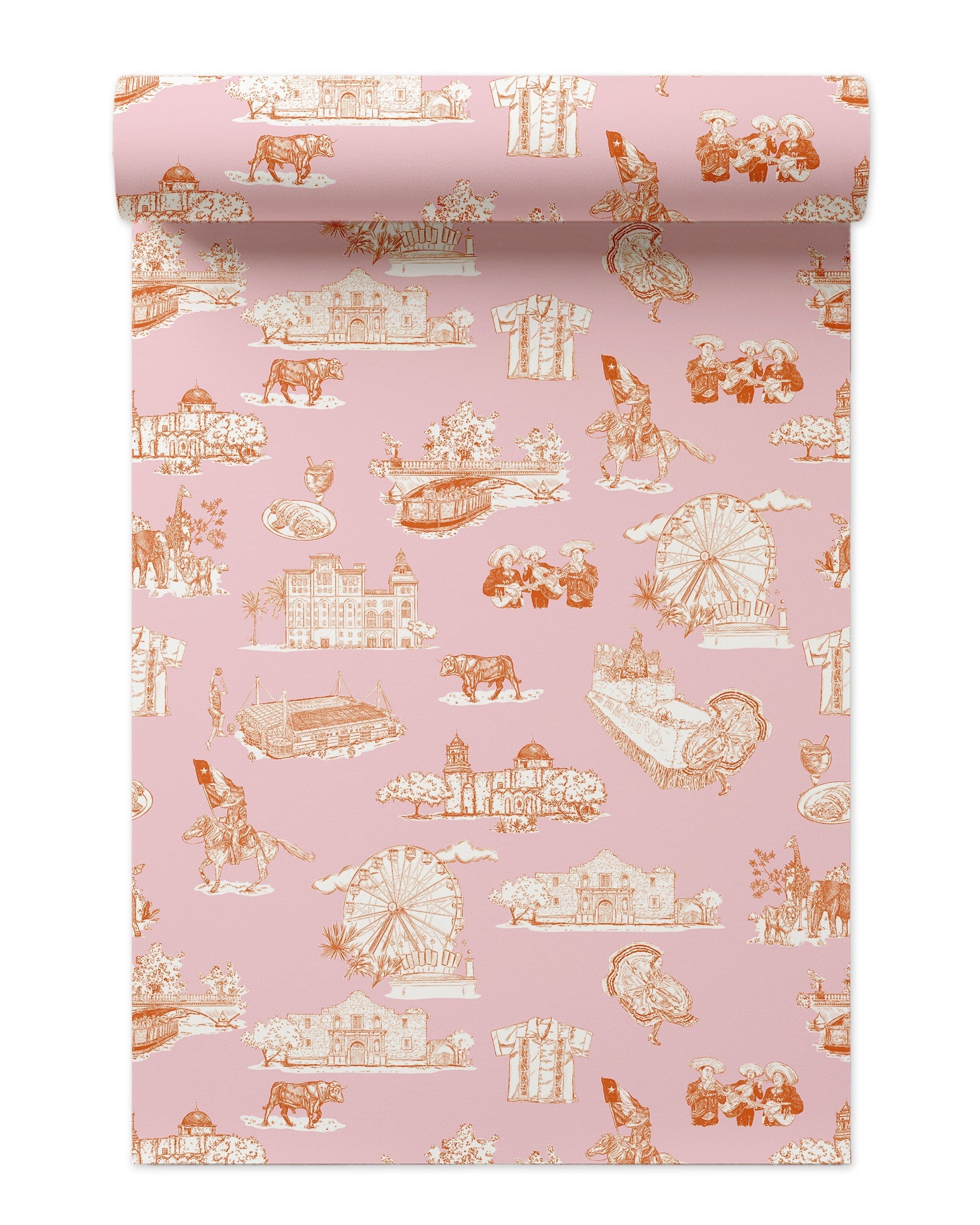 San Antonio Toile Wallpaper in pink orange color - pattern number KK780_Pink_Orange_KH300 - by Katie Kime in the  collection
