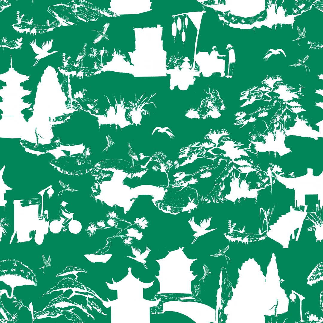 Shangri La Toile Wallpaper in hunter color - pattern number KK17119_Hunter_KH300 - by Katie Kime in the  collection