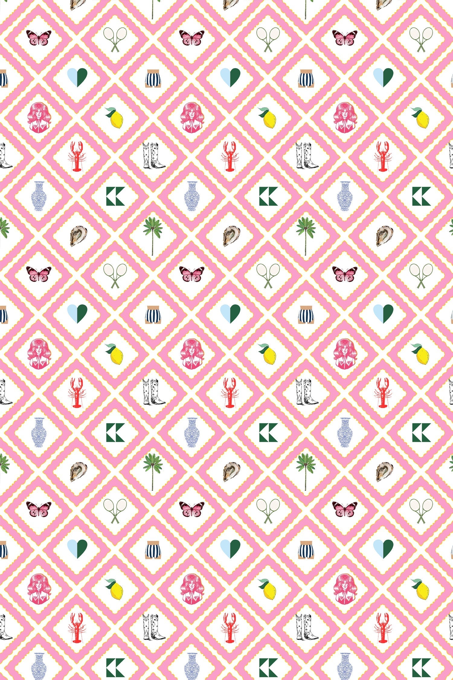 Stamped Wallpaper in blue color - pattern number KK805_Pink_KH300 - by Katie Kime in the  collection