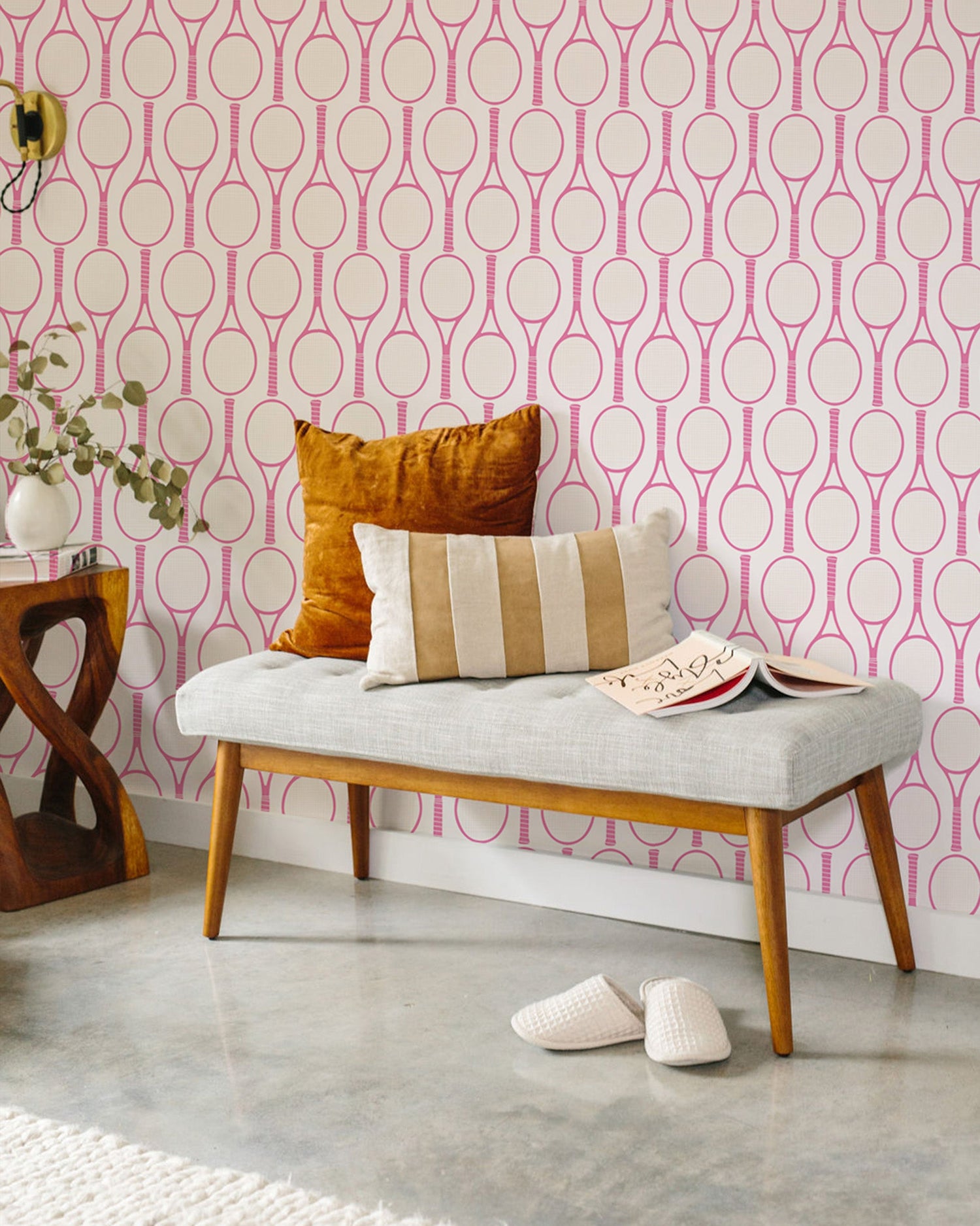 Tennis Time Peel and Stick Wallpaper in pink color - pattern number KK727_Pink_KH306 - by Katie Kime in the  collection