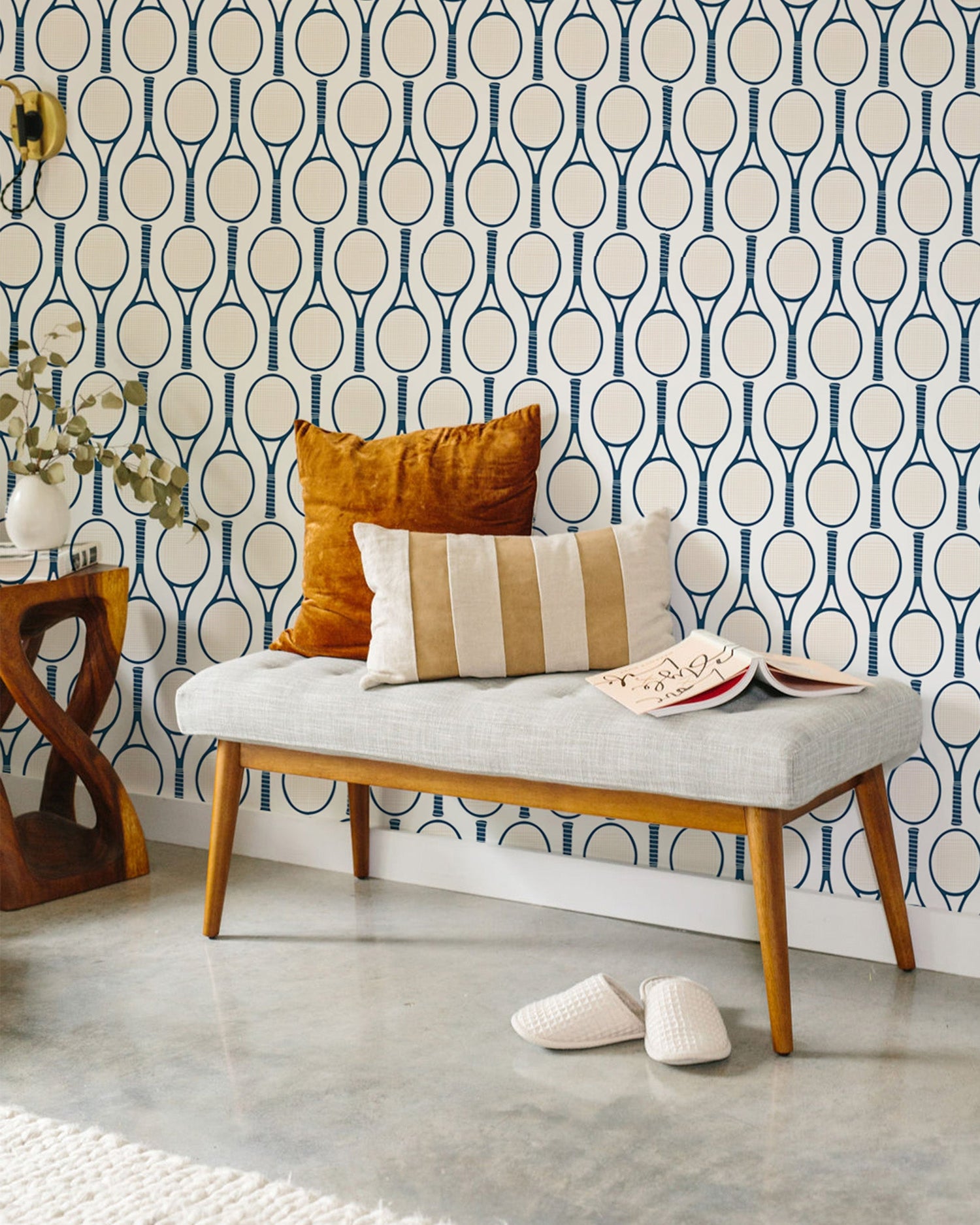 Tennis Time Peel and Stick Wallpaper in navy color - pattern number KK727_Navy_KH306 - by Katie Kime in the  collection