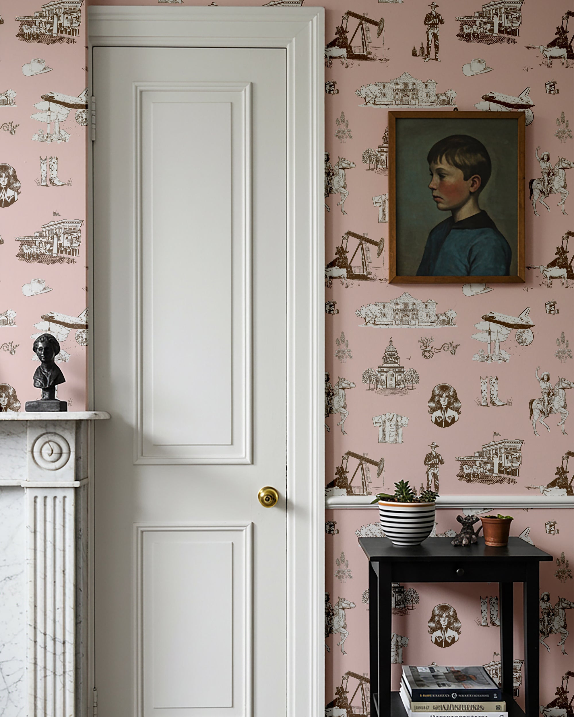 Texas Toile Wallpaper in green color - pattern number KK824_Pink_Brown_KH300 - by Katie Kime in the  collection
