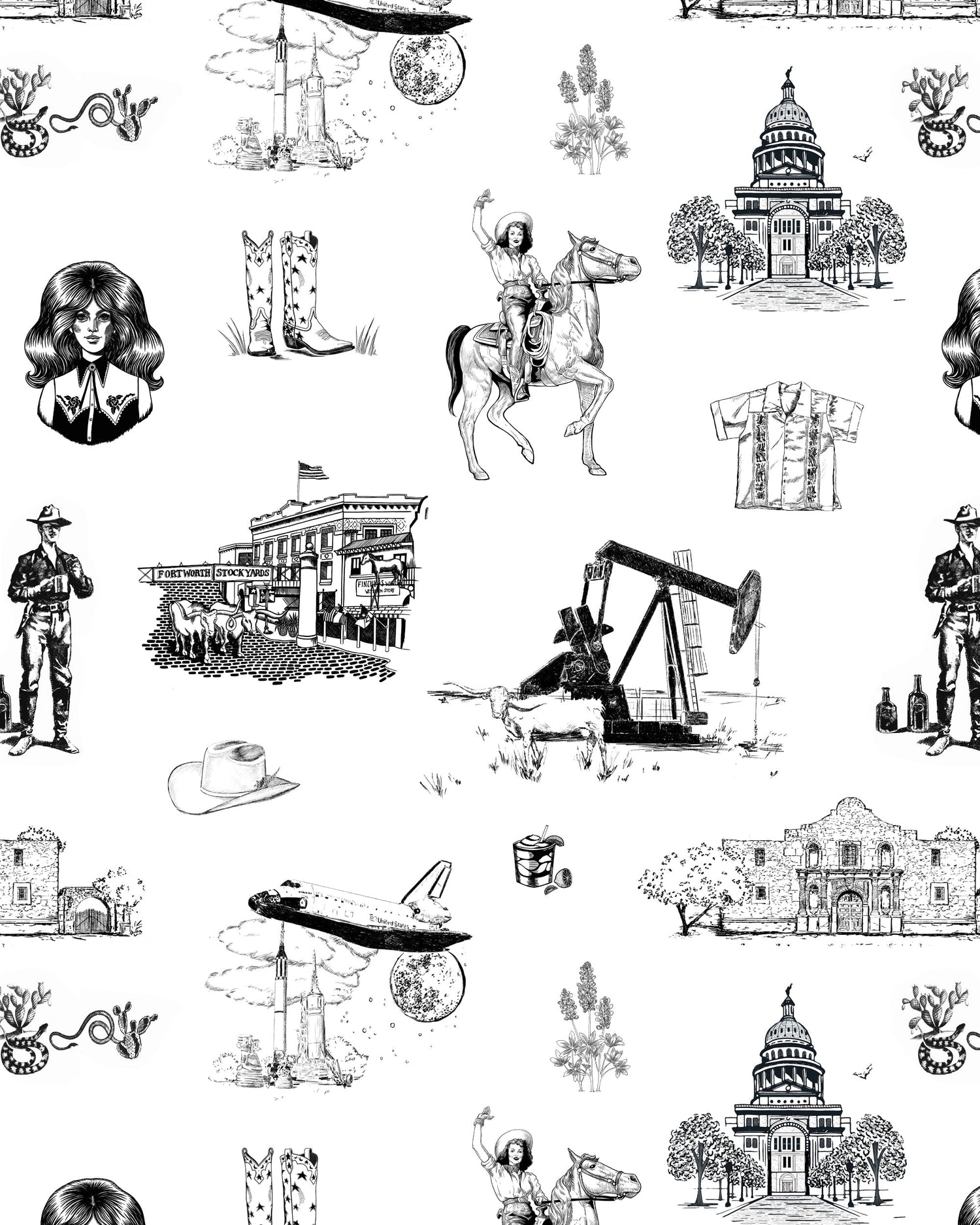 Texas Toile Wallpaper in pink brown color - pattern number KK824_Black_KH300 - by Katie Kime in the  collection