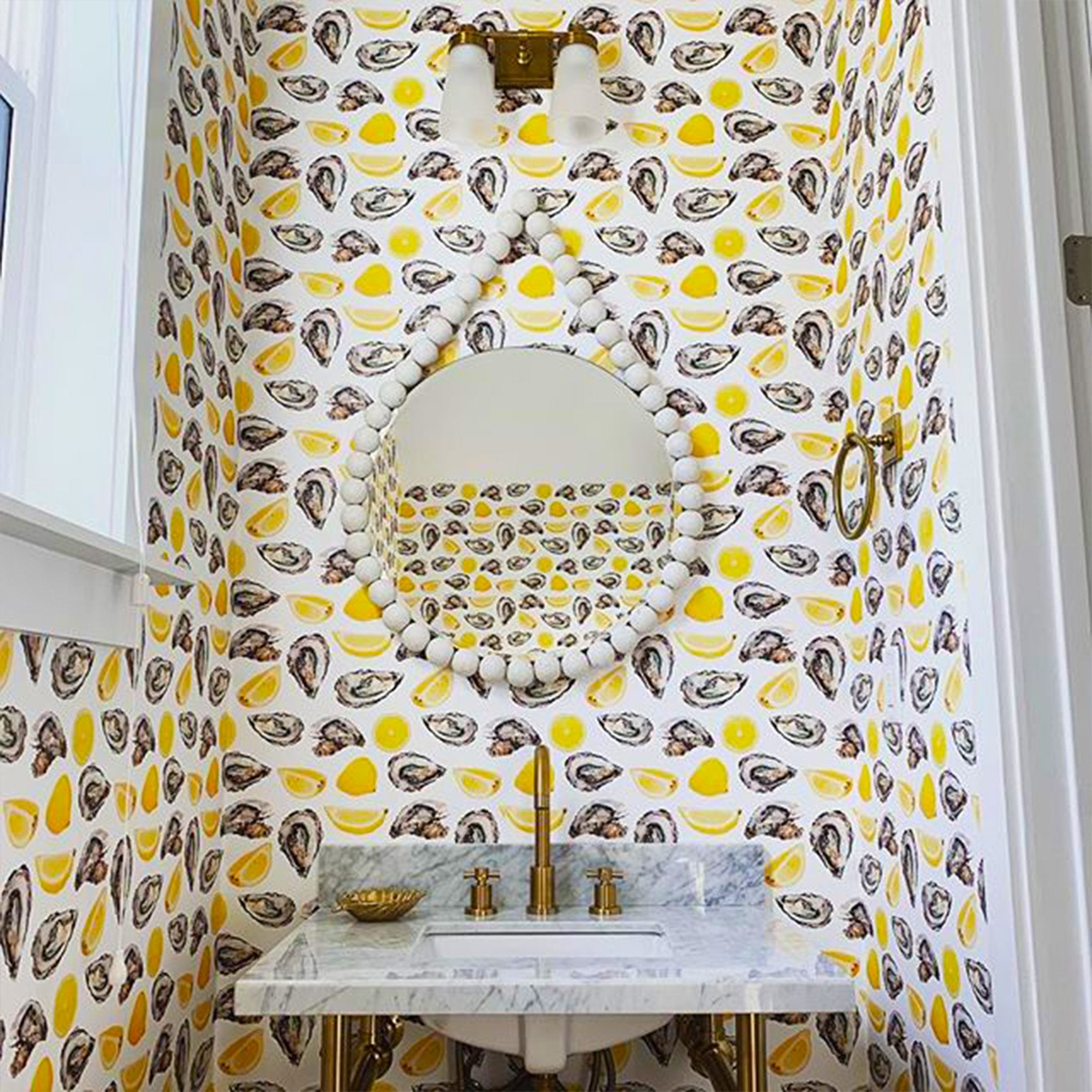 The World is Your Oyster Peel and Stick Wallpaper in yellow color - pattern number KK17015_Yellow_KH306 - by Katie Kime in the  collection
