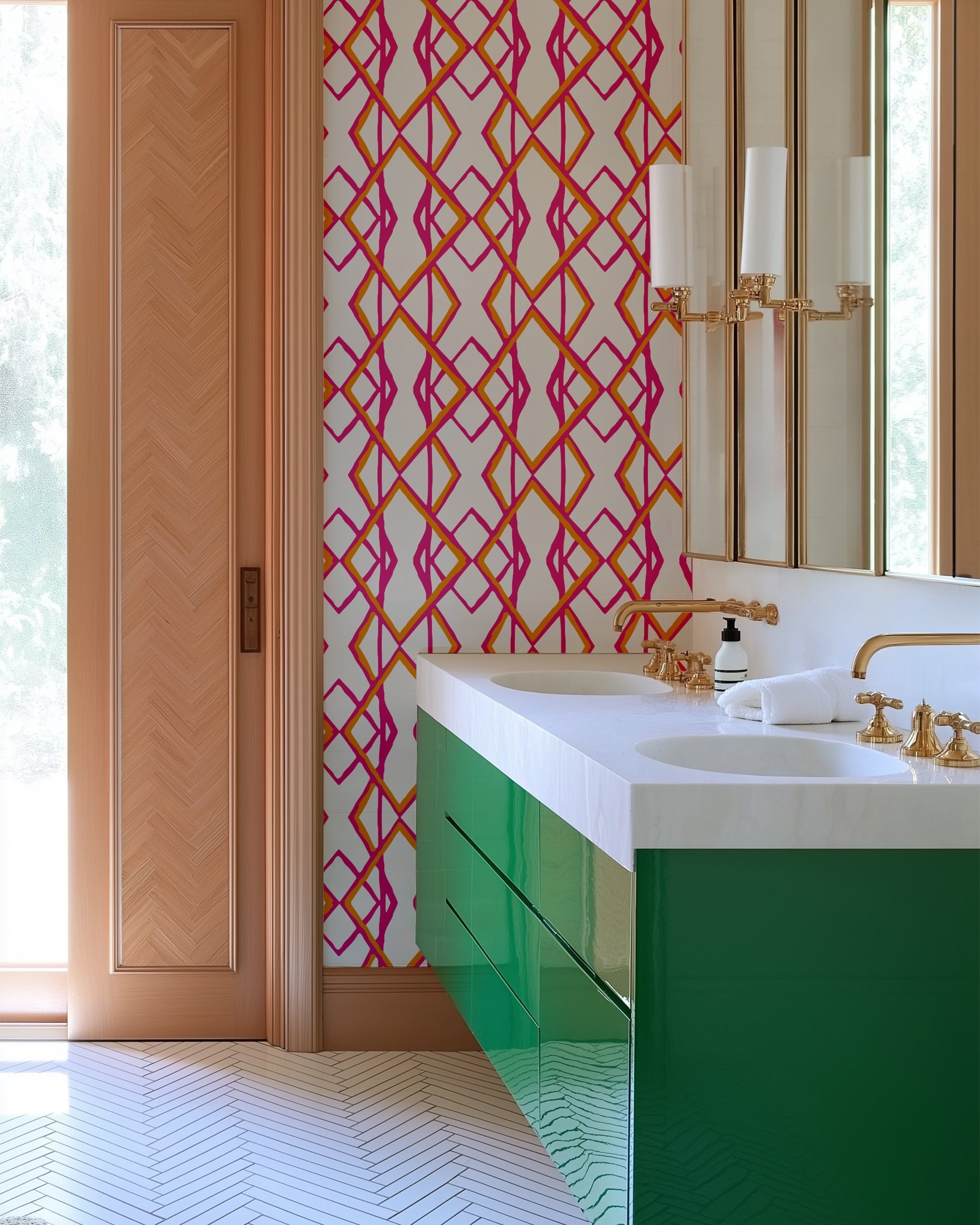 Through the Looking Glass Wallpaper in pink orange color - pattern number KK17012_Pink_Orange_KH300 - by Katie Kime in the  collection