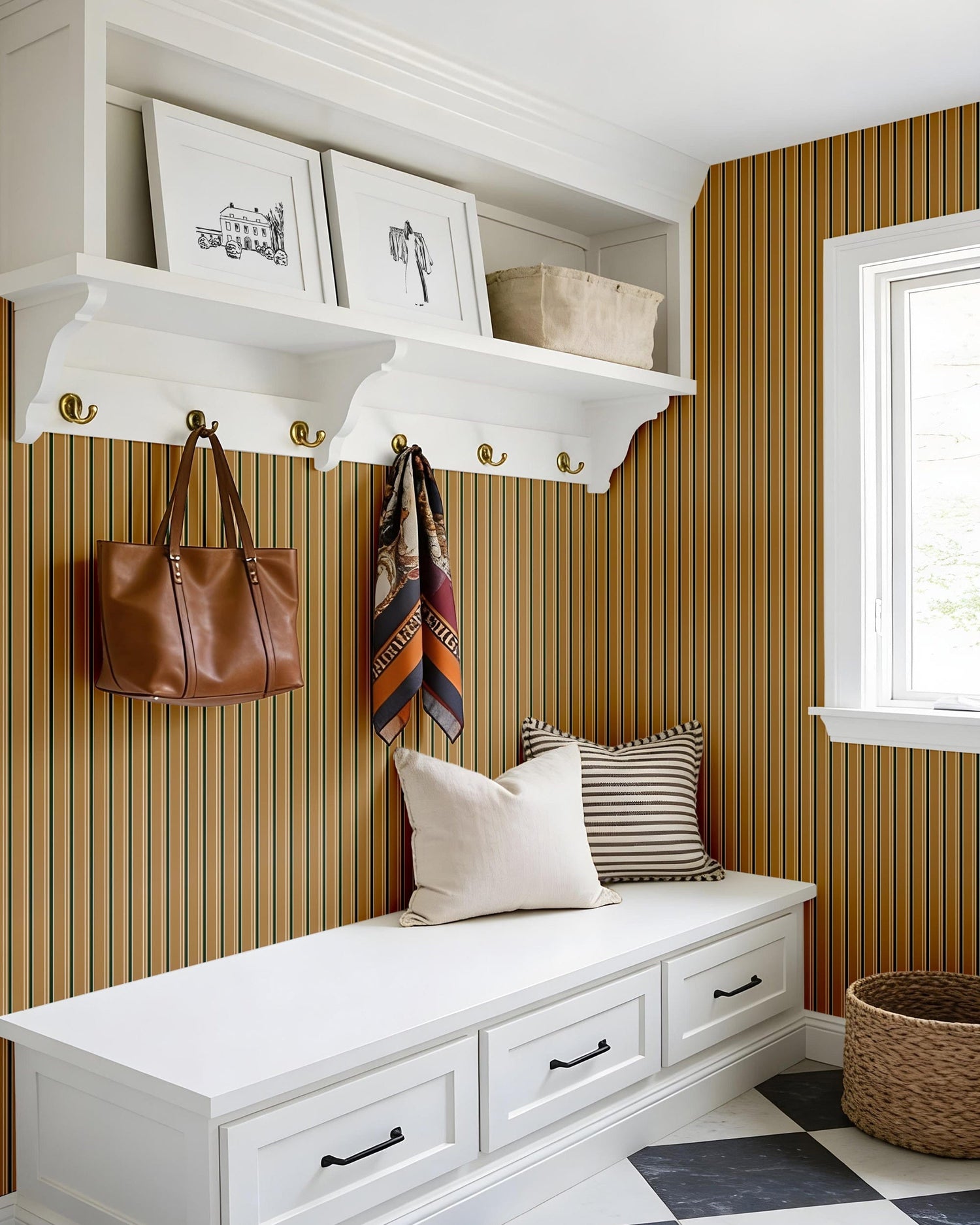 Timberline Peel and Stick Wallpaper in ochre color - pattern number KK857_Ochre_KH306 - by Katie Kime in the  collection