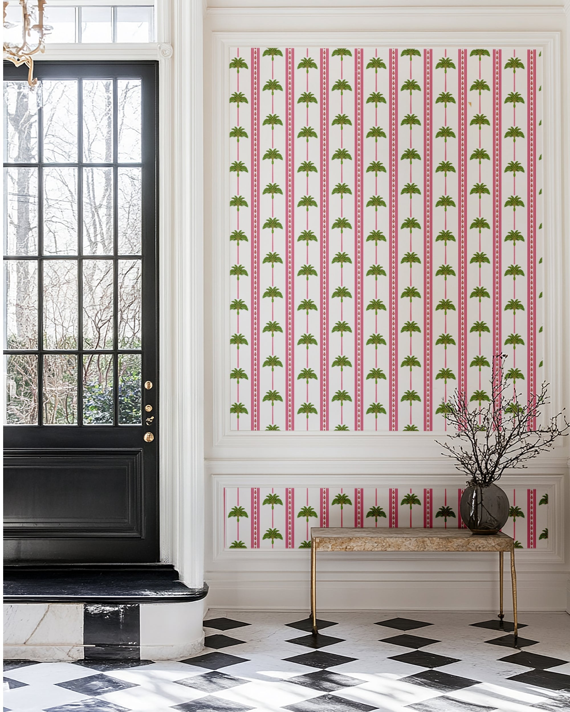 Tropical Palm Peel and Stick Wallpaper in pink green color - pattern number KK814_Pink_Green_KH306 - by Katie Kime in the  collection