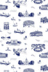 Washington DC Toile Wallpaper in navy color - pattern number KK770_Navy_KH300 - by Katie Kime in the  collection
