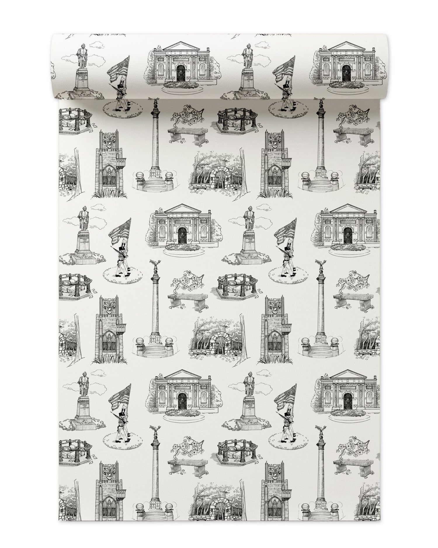 West Point Toile Wallpaper in black color - pattern number KK704_Black_KH300 - by Katie Kime in the  collection