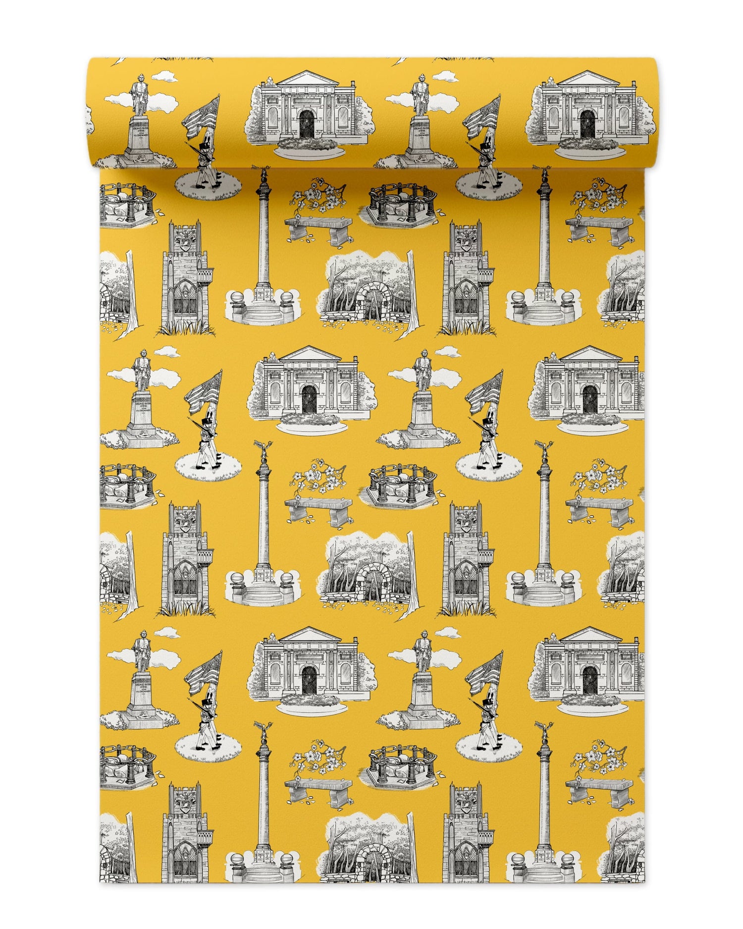 West Point Toile Wallpaper in gold color - pattern number KK704_Gold_KH300 - by Katie Kime in the  collection