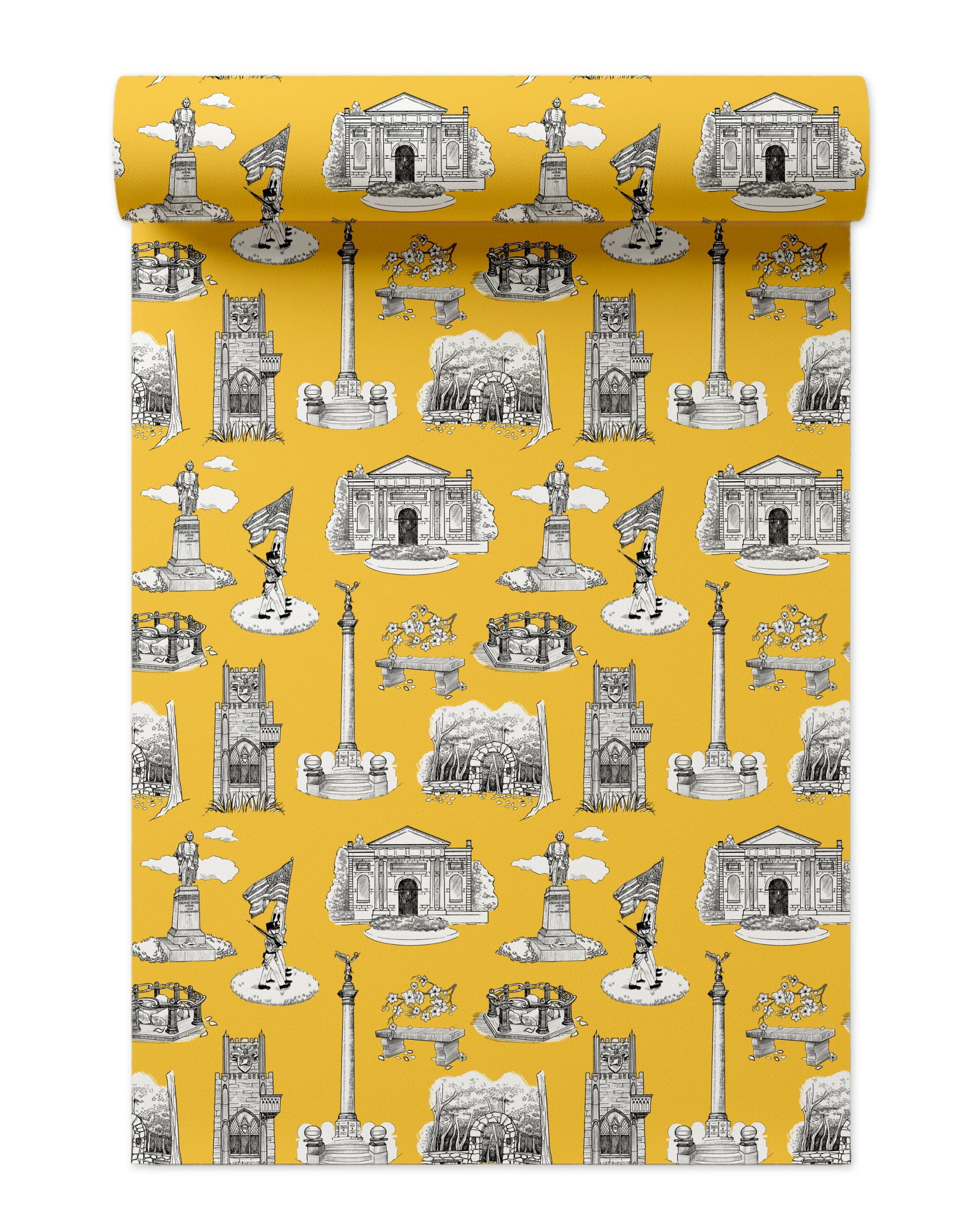 West Point Toile Wallpaper in gold color - pattern number KK704_Gold_KH300 - by Katie Kime in the  collection