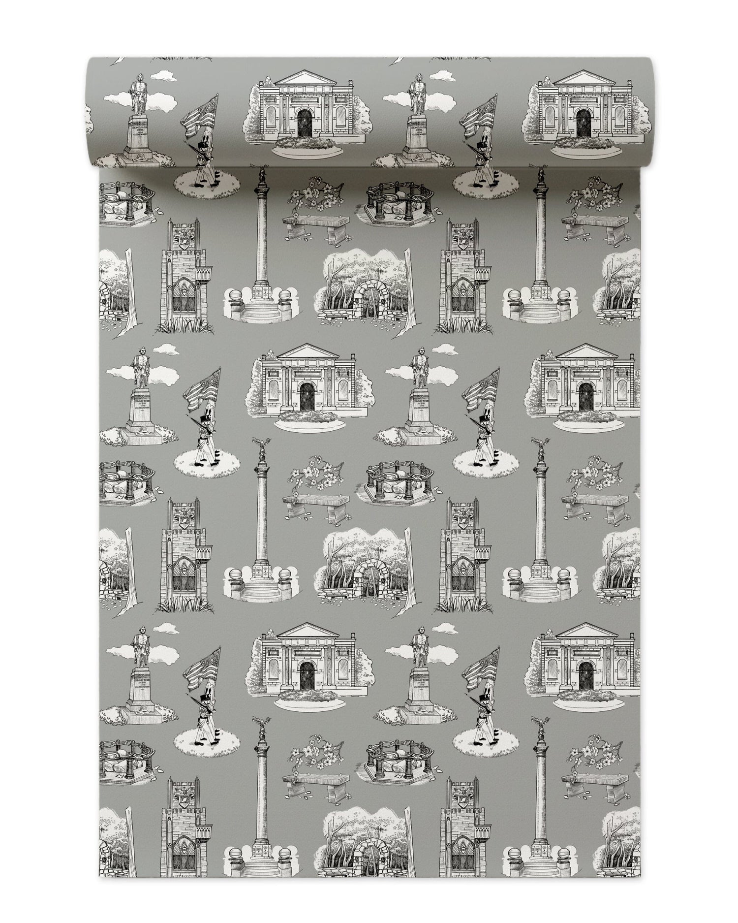West Point Toile Wallpaper in grey color - pattern number KK704_Grey_KH300 - by Katie Kime in the  collection