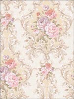 Leaf Scroll and Roses Wallpaper DF30903 by Seabrook Wallpaper for sale at Wallpapers To Go
