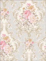Leaf Scroll and Roses Wallpaper DF30908 by Seabrook Wallpaper for sale at Wallpapers To Go