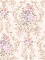 Leaf Scroll and Roses Wallpaper DF30909 by Seabrook Wallpaper for sale at Wallpapers To Go