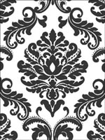Ariel Black and White Damask Peel And Stick Wallpaper NU1646 by Brewster Wallpaper for sale at Wallpapers To Go