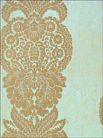 Rowan Damask Gold on Aqua Wallpaper T89130 by Thibaut Wallpaper for sale at Wallpapers To Go