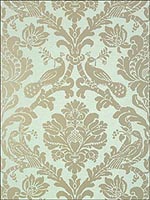 Passaro Damask Pewter on Seafoam Wallpaper T89137 by Thibaut Wallpaper for sale at Wallpapers To Go