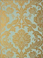 Passaro Damask Metallic Gold on Aqua Wallpaper T89141 by Thibaut Wallpaper for sale at Wallpapers To Go