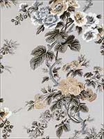 Pyne Hollyhock Print Grisaille Fabric 174453 by Schumacher Fabrics for sale at Wallpapers To Go