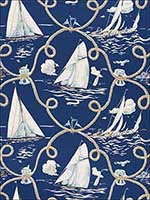Summer Regatta Linen Print Navy Fabric 175190 by Schumacher Fabrics for sale at Wallpapers To Go