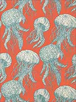 Jellyfish Bloom Coral and Turquoise Wallpaper T13172 by Thibaut Wallpaper for sale at Wallpapers To Go