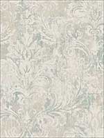 Distressed Damask Vintage Blue Wallpaper VF30502 by Wallquest Wallpaper for sale at Wallpapers To Go