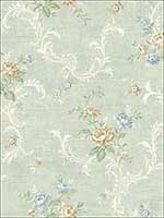 Tossed Floral Scroll Vintage Blue Wallpaper MV80102 by Wallquest Wallpaper for sale at Wallpapers To Go