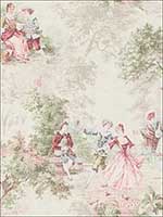 Vintage Toile Vintage Pink Wallpaper MV82307 by Wallquest Wallpaper for sale at Wallpapers To Go