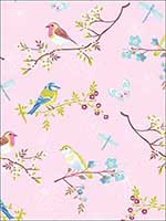 Marit Light Pink Bird Wallpaper 375082 by Eijffinger Wallpaper for sale at Wallpapers To Go