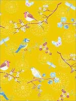 Marit Mustard Bird Wallpaper 375083 by Eijffinger Wallpaper for sale at Wallpapers To Go