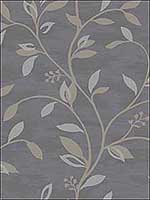 Leaf Trail Charcoal and Champagne Metallic Wallpaper JB21008 by Wallquest Wallpaper for sale at Wallpapers To Go