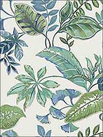 Tropical Leaf Blues and Leaf Greens on White Wallpaper JB21904 by Wallquest Wallpaper for sale at Wallpapers To Go