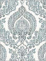 Kensington Damask Blue Peel and Stick Wallpaper NU1702 by Brewster Wallpaper for sale at Wallpapers To Go