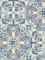 Blue Florentine Tile Peel and Stick Wallpaper NU2235 by Brewster Wallpaper for sale at Wallpapers To Go