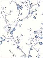 Large Floral Blue and White with Silver Wallpaper G67600 by Galerie Wallpaper for sale at Wallpapers To Go