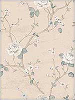 Large Floral Peach Beige Silver Cream Wallpaper G67601 by Galerie Wallpaper for sale at Wallpapers To Go