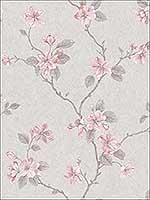 Floral Branches Grey Silver and Pink Wallpaper G67614 by Galerie Wallpaper for sale at Wallpapers To Go